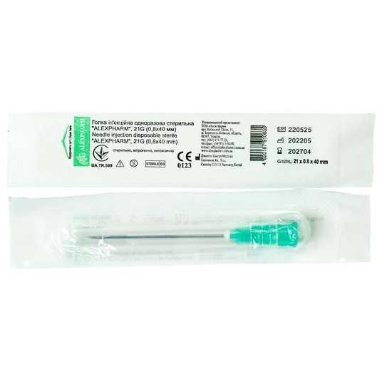 Игла 21G&nbsp;(0,8x40 мм) инъекционная одноразовая стерильная "Alexpharm" 004272 фото