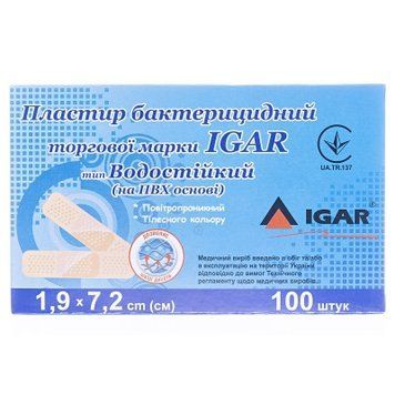 Пластырь бактерицидный IGAR Водостойкий (на основе ПВХ) 1,9 х 7,2 см (100шт/уп) 004207 фото