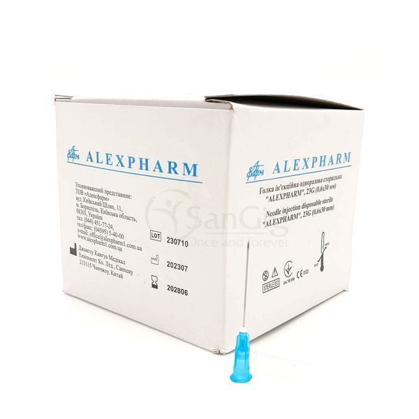 Голка 30 G (0,3*13 мм) ін'єкційна одноразова стерильна "Alexpharm" 003055 фото Голка 30 G (0,3*13 мм) ін'єкційна одноразова стерильна "Alexpharm" 003055 фото