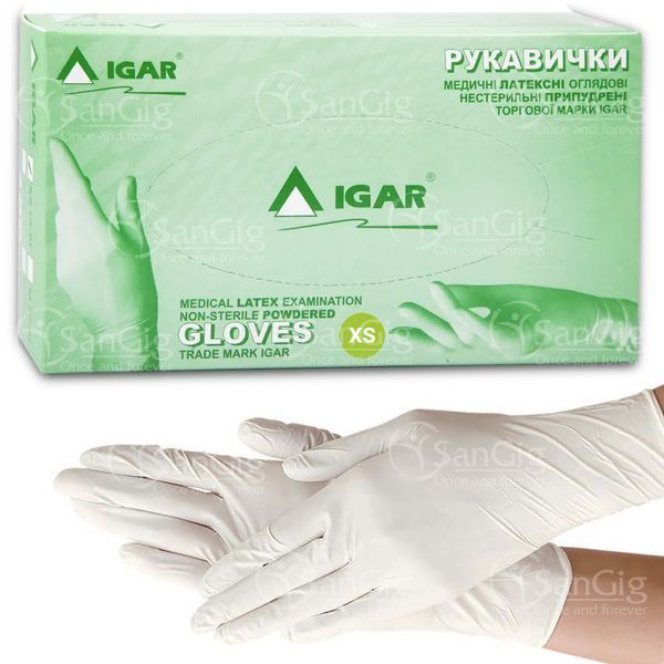 Перчатки IGAR латексные опудренные (100шт) XS (5-6) 000268 фото Перчатки IGAR латексные опудренные (100шт) XS (5-6) 000268 фото