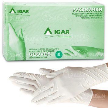 Рукавички IGAR латексні опудрені (100шт) S (6-7) 000267 фото