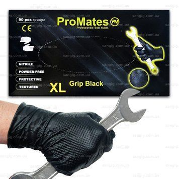 Супер міцні рукавички розмір XL (9-10) ProMates , щільність 9 г.- чорні (90 шт) 002832 фото