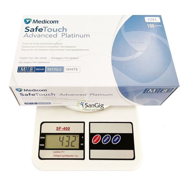 Рукавички нітрилові Medicom Platinum White, щільність 3.8 г. - білі (100 шт) 001330 фото