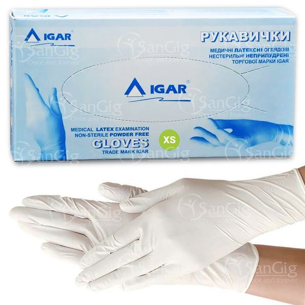 Перчатки IGAR латексные неопудренные (100шт) XS (5-6) 004187 фото Перчатки IGAR латексные неопудренные (100шт) XS (5-6) 004187 фото