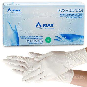 Рукавички IGAR латексні неопудрені (100шт) S (6-7) 004188 фото