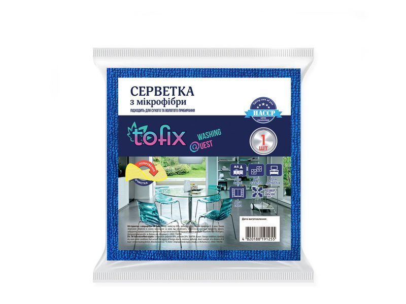 Tofix Серветка з мікрофібри універсальна 30х30см, 1 шт 003964 фото Tofix Серветка з мікрофібри універсальна 30х30см, 1 шт 003964 фото