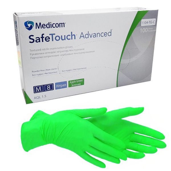 Рукавички нітрилові Medicom SafeTouch Advanced Green 001618 фото Рукавички нітрилові Medicom SafeTouch Advanced Green 001618 фото