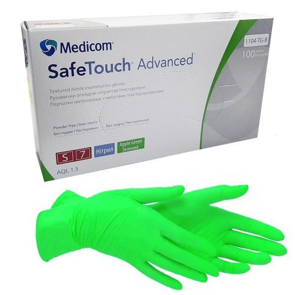 Рукавички нітрилові Medicom SafeTouch Advanced Green 001618 фото Рукавички нітрилові Medicom SafeTouch Advanced Green 001618 фото