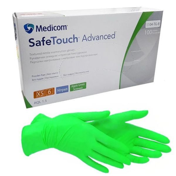 Рукавички нітрилові Medicom SafeTouch Advanced Green 001618 фото Рукавички нітрилові Medicom SafeTouch Advanced Green 001618 фото