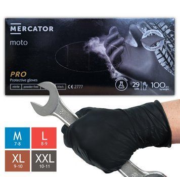 Супер прочные нитриловые перчатки Moto Mercator Ideall Nitrile, плотность 9.3 г. - черные (100 шт) 100006 фото