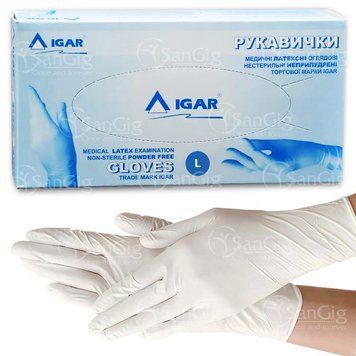 Перчатки IGAR латексные неопудренные (100шт) L (8-9) 004190 фото