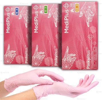 Рукавички нітрилові MediPlus, щільність 3.3 г. - рожеві PinkyPlus (100 шт) 002985 фото