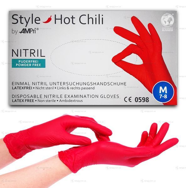 Нитриловые перчатки Ampri Style, плотность 3.8 г. - красные Hot Chili (100 шт) 001348 фото