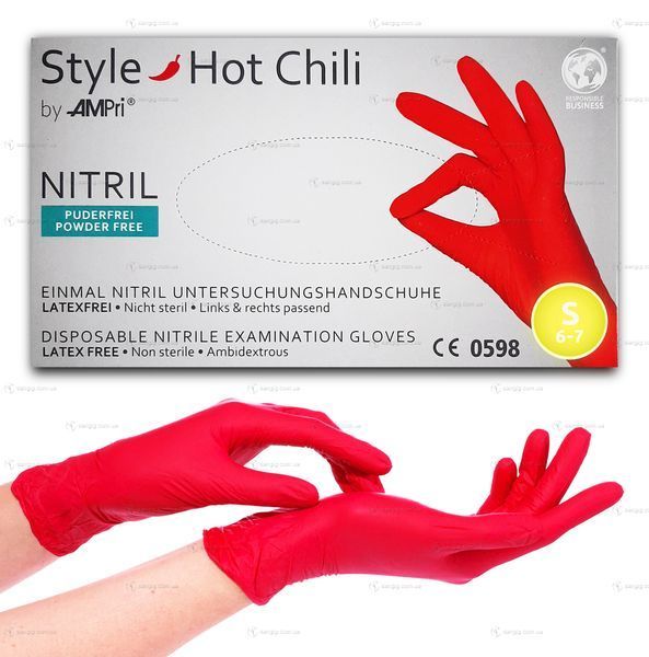 Нитриловые перчатки Ampri Style, плотность 3.8 г. - красные Hot Chili (100 шт) 001348 фото