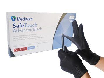 Нитриловые перчатки Medicom, плотность 5 г. - SafeTouch&nbsp;Premium Black - Чёрные (100 шт) S (6-7) 001270 фото