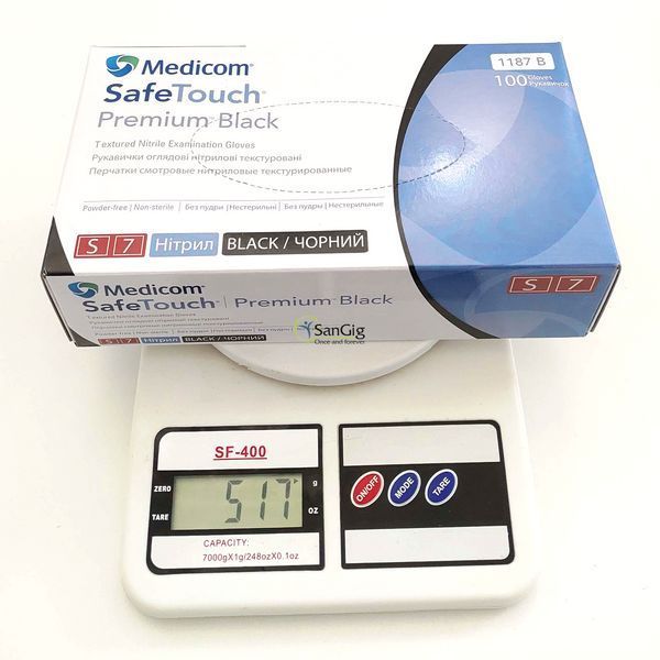 Нитриловые перчатки Medicom, плотность 5 г. - SafeTouch&nbsp;Premium Black - Чёрные (100 шт) S (6-7) 001270 фото