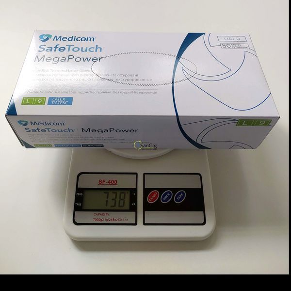 Рукавички латексні підвищеної міцності Medicom Power Mega High Risk, щільність 13 г. - сині (50 шт) 001309 фото