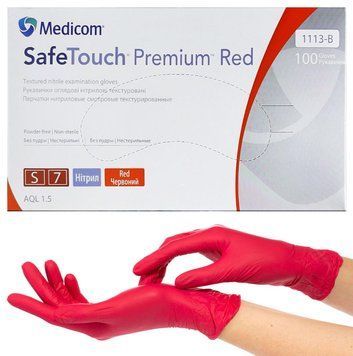 Нітрилові рукавички Medicom SafeTouch Advanced Red, щільність 4 г. - червоні (100 шт) S (6-7) 001289 фото