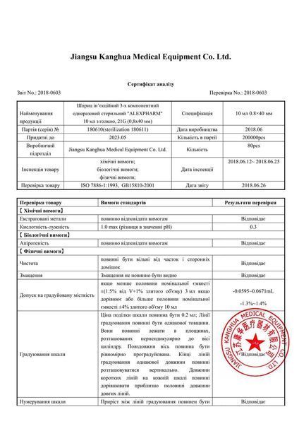 Шприц 10 мл з голкою ДВОкомпонентний 21G (0,8 х 40 мм) Luer, Alexpharm 002690 фото