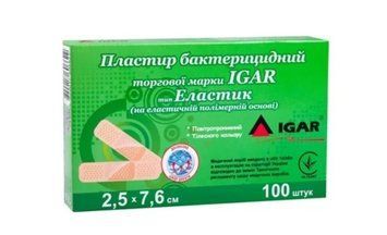 Пластир бактерицидний IGAR Еластик (на еластичній полімерній основі) 2,5 х 7,6 см (100шт/уп) 004212 фото