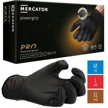 Нитриловые перчатки Cупер прочные GoGrip Mercator Medical, плотность 6.7 г. - черные (50шт/25пар) 001509 фото