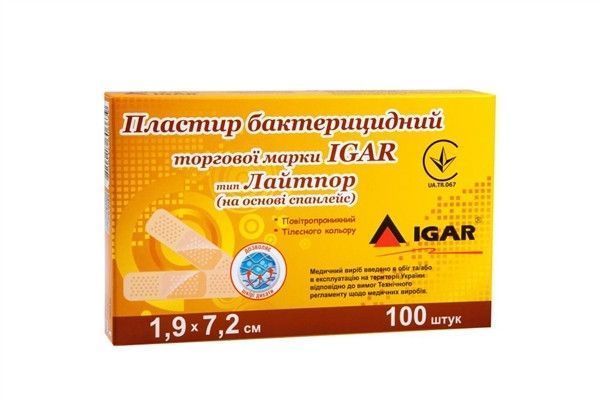Пластир бактерицидний IGAR Лайтпор (на основі спанлейс) 1,9 × 7,2 см (100шт/уп) 004213 фото Пластир бактерицидний IGAR Лайтпор (на основі спанлейс) 1,9 × 7,2 см (100шт/уп) 004213 фото