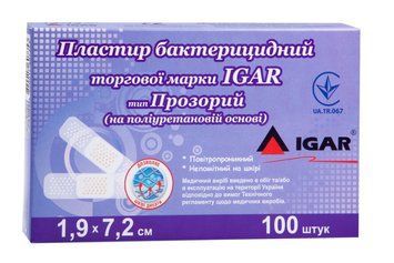 Пластырь бактерицидный IGAR Прозрачный (на полиуретановой основе) 1,9 х 7,2 см (100шт/уп) 004215 фото