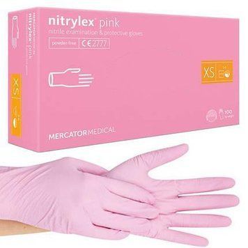 Нітрилові рукавички Nitrylex&reg; Pink, щільність 3.5 г. - рожеві (100 шт.) XS (5-6) 000343 фото